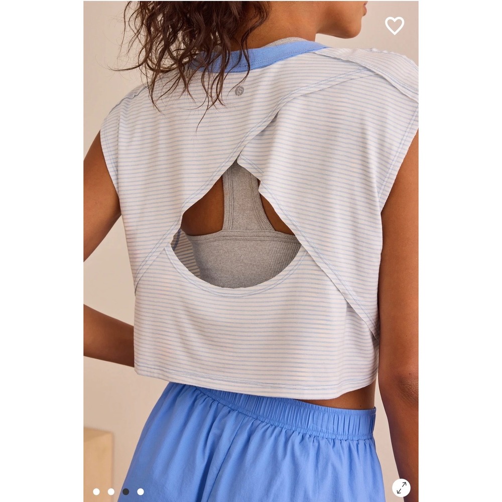 AS Revival Women Blue White Striped Open Back Cropped Muscle Top Size Small NEW - Picture 2 of 7